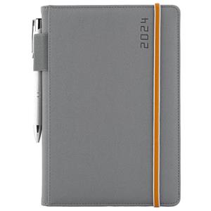 Diary AMOS daily A5 2024 Polish - grey/orange rubber band