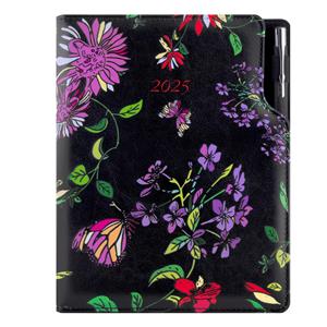 Diary DESIGN daily A5 2025 CZ - black - flowers