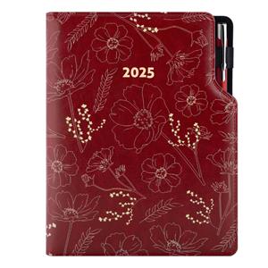 Diary DESIGN daily A5 2025 CZ - burgundy - flowers