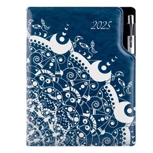 Diary DESIGN daily B6 2025 PL - blue - ornament