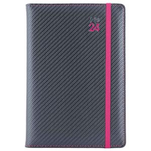 Diary ELASTIC daily B6 2024 Polish - grafit/magenta rubber band