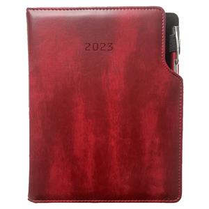 Diary GEP with ballpoint weekly A5 2023 Czech - bordeaux brindled