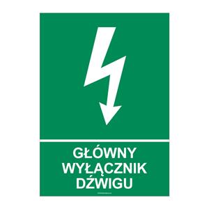 GŁÓWNY WYŁĄCZNIK DŹWIGU, naklejka 210x297 mm