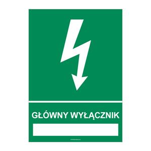 GŁÓWNY WYŁĄCZNIK ……………….., naklejka 148x210 mm