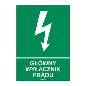 GŁÓWNY WYŁĄCZNIK PRĄDU, płyta PVC 2 mm, 210x297 mm