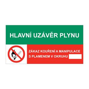 HLAVNÍ UZÁVĚR PLYNU - ZÁKAZ MANIPULACE S PLAMENEM V OKRUHU, KOMBINACE, plast 1 mm, 150x75 mm