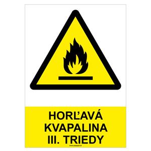 Horľavá kvapalina III. Triedy-bezpečnostná tabuľka, plast A4, 0,5mm