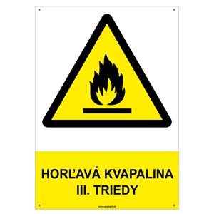 Horľavá kvapalina III. triedy - bezpečnostná tabuľka s dierkami, plast 2 mm - A4