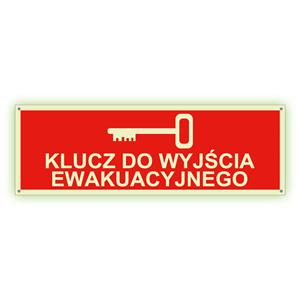 Klucz do wyjścia ewakuacyjnego - fotoluminescencyjny znak z dziurkami, płyta PVC 2 mm 300x75 mm