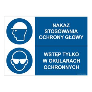 NAKAZ STOSOWANIA OCHRONY GŁOWY - WSTĘP TYLKO W OKULARACH..., ZNAK ŁĄCZONY, płyta PVC 1 mm, 210x148 mm