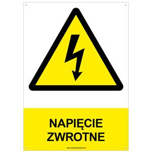 NAPIĘCIE ZWROTNE - znak BHP z dziurkami, płyta PVC A4, 2 mm