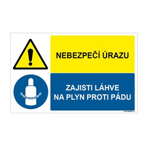 NEBEZPEČÍ ÚRAZU - ZAJISTI LÁHVE NA PLYN PROTI PÁDU, KOMBINACE, Samolepka 95x60 mm