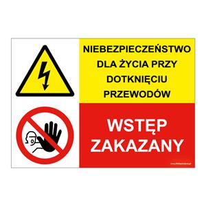 NIEBEZPIECZEŃSTWO DLA ŻYCIA PRZY... - WSTĘP ZAKAZNY!, ZNAK ŁĄCZONY, naklejka 210x148 mm