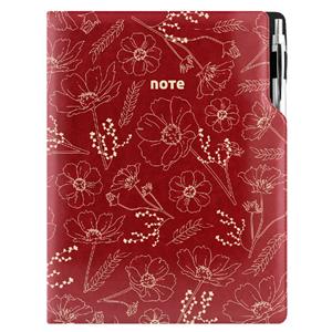 Notizbuch DESIGN A4 kariert - rotwein - blumen