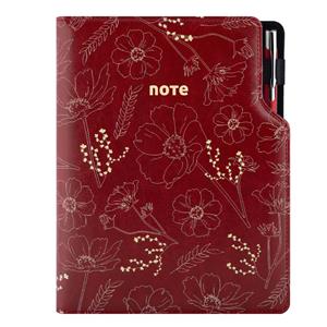 Notizbuch DESIGN B5 kariert - rotwein - blumen