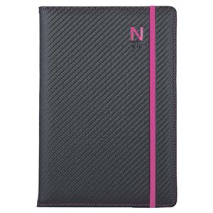 Notizbuch ELASTIC A5 kariert - Graphit/magenta Gummi