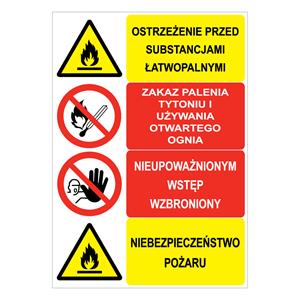 OSTRZEŻENIE PRZED SUB... - ZAKAZ PALENIA... -NIEUPOWAŻNIONYM WSTĘP... - NIEBEZPIECZEŃSTWO…, naklejka 210x297 mm