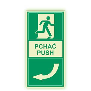 Pchać w lewo - fotoluminescencyjny znak, płyta PVC 2 mm 200x100 mm