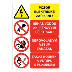 POZOR ELEKTRICKÉ ZAŘÍZENÍ - NEHAS VODOU ANI PĚNOVÝMI PŘÍSTROJI - NEPOVOLANÝM VSTUP ZAKÁZÁN - ZÁKAZ KOUŘENÍ A VSTUPU S PL