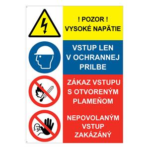 Pozor vysoké napätie-Zákaz vstupu-Nepovolaným vstup zakázaný, kombinácia, samolepka 210x297mm