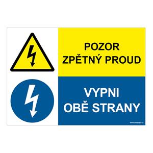 POZOR ZPĚTNÝ PROUD - VYPNI OBĚ STRANY, KOMBINACE, plast 2 mm, A5