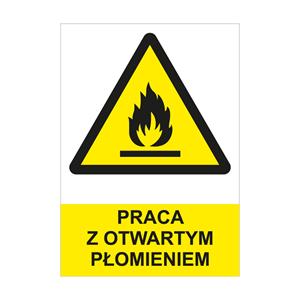 PRACA Z OTWARTYM PŁOMIENIEM - znak BHP, naklejka A4