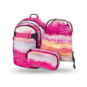 SET 3 Skate Pink Stripes - backpack, pencilcase, gymsack