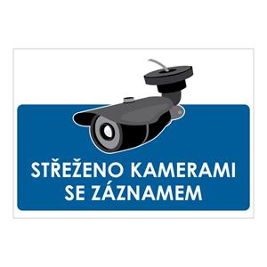 Střeženo kamerami se záznamem - modrý symbol, samolepka a5