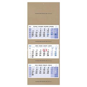 Threemonths Wall Calendar ECO stacked Czech 2022 - blue