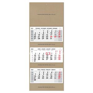 Threemonths Wall Calendar ECO stacked Czech 2022 - grey