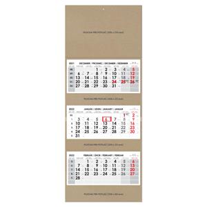 Threemonths Wall Calendar ECO stacked Slovak 2022 - grey