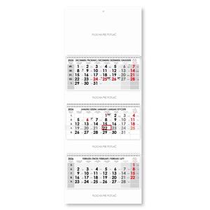 Threemonths Wall Calendar Trio stacked Slovak with spiral 2026 - grey