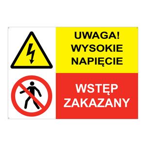 UWAGA! NIEBEZPIECZEŃSTWO PORAŻENIA - NIE DOTYKAĆ!, ZNAK ŁĄCZONY, płyta PVC 2 mm z dziurkami, 210x148 mm