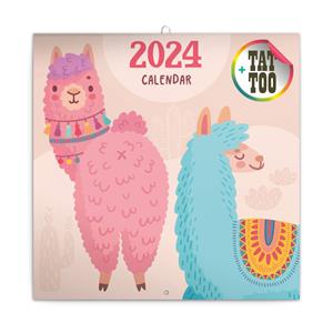 Wall Calendar 2024 Happy llamas with tattoos