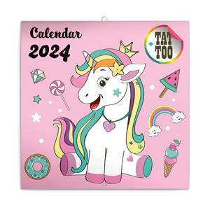 Wall Calendar 2024 Happy Unicorns with tattoos