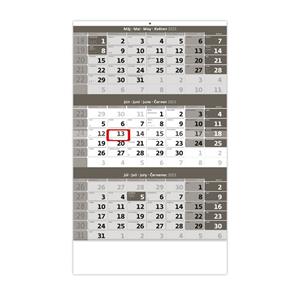 Wall Calendarr 2023 - Threemonths Calendar grey