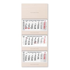 Wooden threemonths Wall Calendar Trio Wood stacked Czech with spiral 2024 - grey