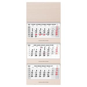 Wooden threemonths Wall Calendar Trio Wood stacked Czech with spiral 2025 - grey