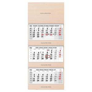 Wooden threemonths Wall Calendar Trio Wood stacked Czech with spiral 2026 - grey