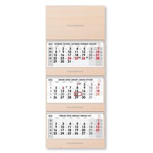 Wooden threemonths Wall Calendar Trio Wood stacked Slovak with spiral 2026 - grey