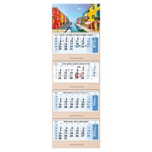 Wooden Venice fourmonths Wall Calendar Kvatro Wood Venice stacked Czech with spiral 2026 - blue