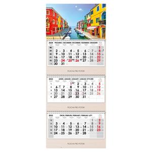 Wooden Venice threemonths Wall Calendar Trio Wood Venice stacked Czech with spiral 2025 - grey