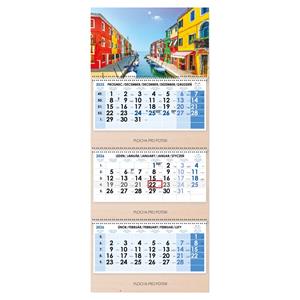 Wooden Venice threemonths Wall Calendar Trio Wood Venice stacked Czech with spiral 2026 - blue