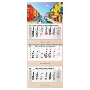 Wooden Venice threemonths Wall Calendar Trio Wood Venice stacked Czech with spiral 2026 - grey