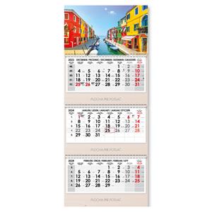 Wooden Venice threemonths Wall Calendar Trio Wood Venice stacked Slovak with spiral 2024 - grey