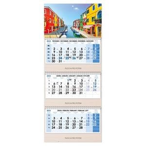 Wooden Venice threemonths Wall Calendar Trio Wood Venice stacked Slovak with spiral 2025 - grey