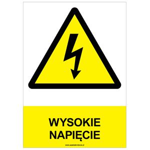 WYSOKIE NAPIĘCIE - znak BHP, płyta PVC A4, 2 mm