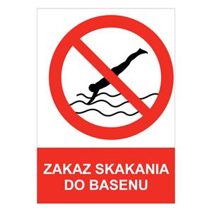 ZAKAZ SKAKANIA DO BASENU - znak BHP, naklejka A5