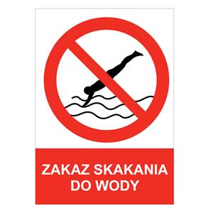 ZAKAZ SKAKANIA DO WODY - znak BHP, płyta PVC A4, 0,5 mm