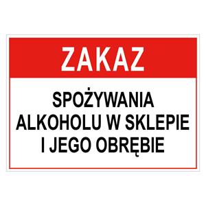 Zakaz spożywania alkoholu w sklepie i jego obrębie - znak BHP, naklejka 75x150 mm